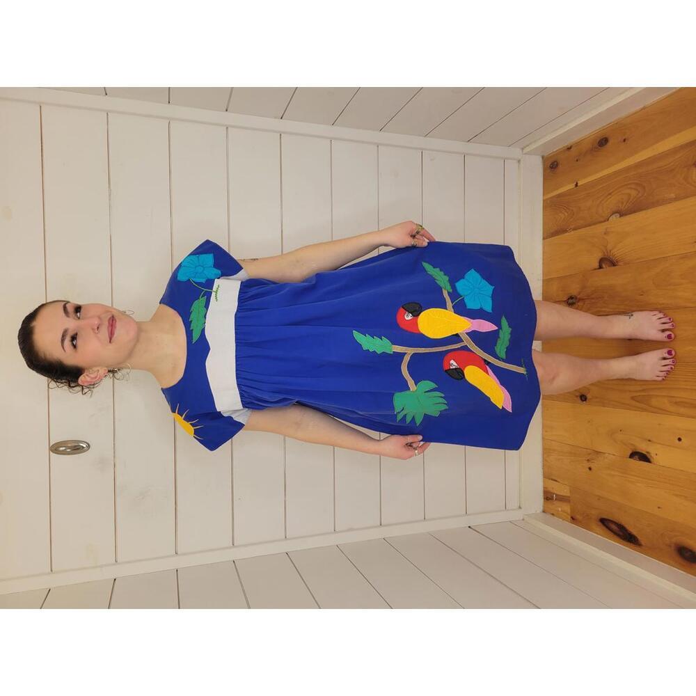 Blue Parrot-Print Midi Dress - Women